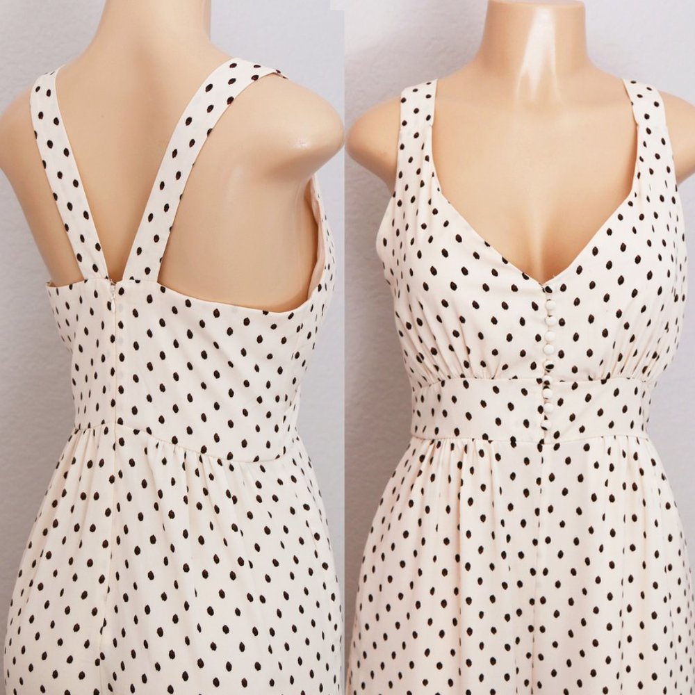 NEW Ivory Polka Dot Buttons Pocket Crop Jumpsuit - Picture 2 of 10
